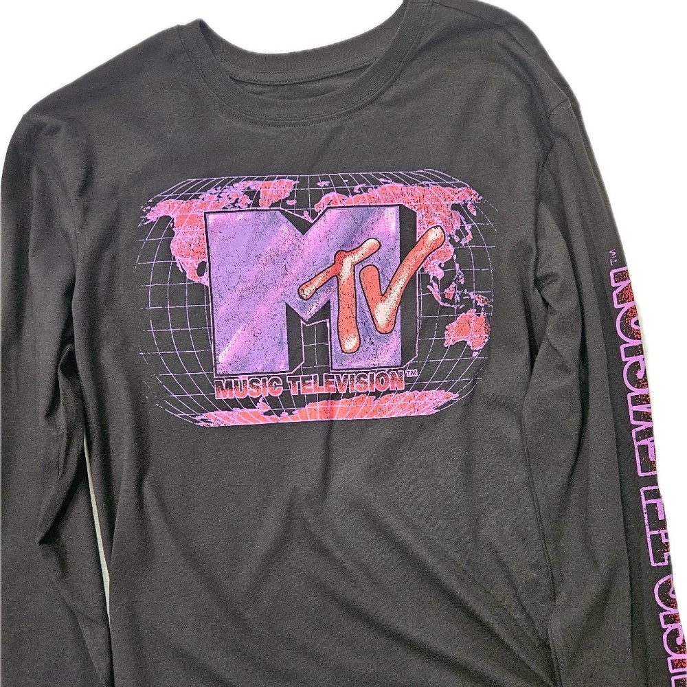 MTV Music‎ Television Men's Medium Long Sleeve Graphic Tee Iconic Logo T-Shirt